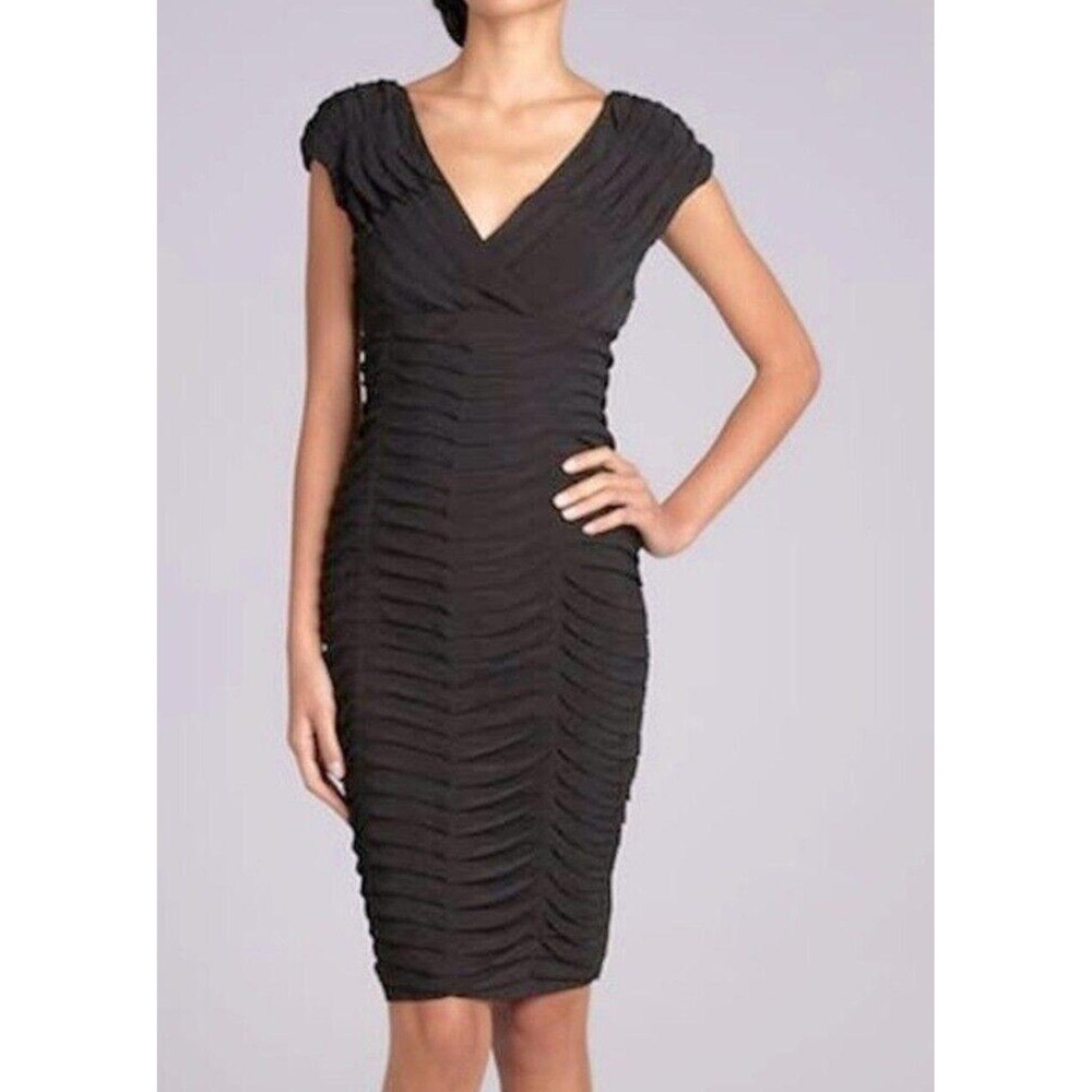 Adrianna Papell Ruched Sheath Dress Womens 8 Black Cocktail Evening Gown